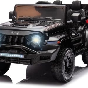 24V Ride On Car for Kids with 6 Wheel, 24V Battery Powered Ride On 4WD Electric Vehicle with Remote, Parental Rear Seat, 5-Point Safety Belt, Storage Space, Carrying Handle, Music, LED Lights (Black)
