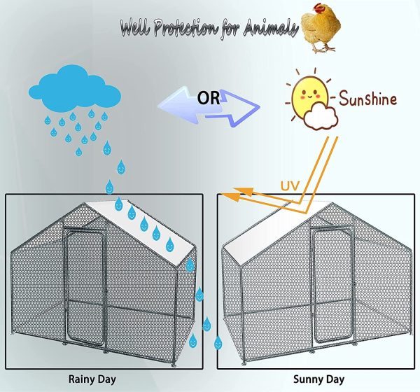 Phonjoroo Large Walk-in Metal Chicken Coop Poultry Cage Hen House Chicken House for Farm Up to 12 Chickens 10’ L x 6.6’ W x 6.6’ H w/Chicken Run Cover for Farm Home use (79.2'' H x 79.2'' W x 120'' D) - Image 8