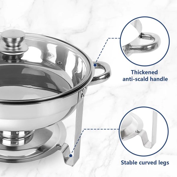 IMACONE 5QT Chafing Dish Buffet Set 2-Pack with Glass Lid, Stainless Steel Round Chafer Set for Catering - Image 5