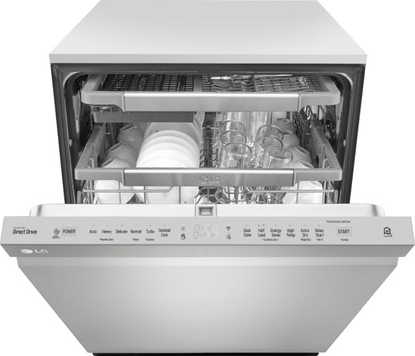 LG - 24" Top Control Smart Wi-Fi Enabled Dishwasher with QuadWash and Stainless Steel Tub - Stainless steel - Image 6