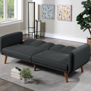 Dcenta Elegant Modern Sofa Black Polyfiber 1pc Sofa Convertible Bed Wooden Legs Living Room Guest Furniture