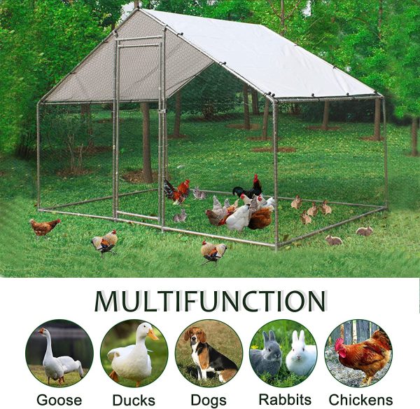 Large Chicken Coop Metal Chicken Runs for Yard, 10' Walk in Chicken Coop Cage Chicken Pen Poultry Cage with Waterproof & Anti-UV Cover Heavy Duty Rabbit Hutch Duck Cage for Outdoor, Backyard and Farm - Image 7