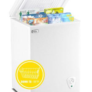3.5 Cubic Feet Chest Freezer Small Deep Freezers with Removable Storage Basket Free Standing Top Door Compact Freezer 7 Gears Temperature Control for Office Dorm Apartment