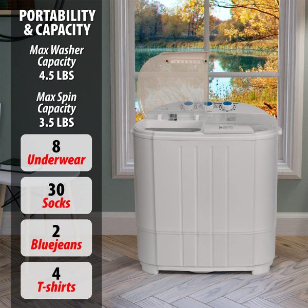 Home Compact Washing Machine with Twin Tub for Wash and Spin Dry, Portable, Built-in Gravity Drainage System, Agitation Wash Cycles, Use Less Soap and Water, for Dorms, Apartments, RVs - Image 4