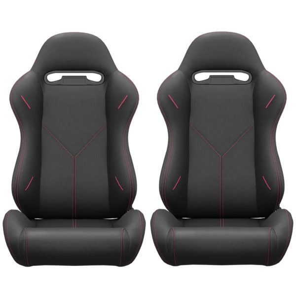 2PC Universal Bucket Racing Seats Red Stitch Red PVC Leather Reclinable Carbon Look Leather Back With Adjustor Slider (Not Including Seat Bracket ) - Image 6