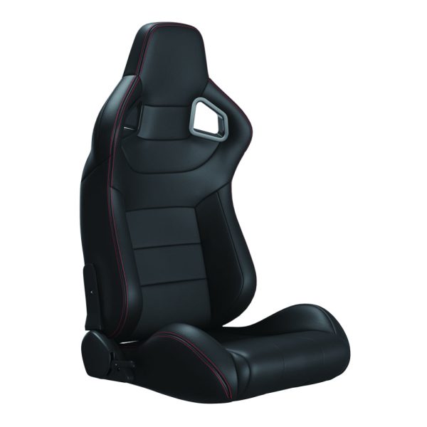 2PC Universal Bucket Racing Seats Red Stitch Red PVC Leather Reclinable Carbon Look Leather Back With Adjustor Slider(Not Including Seat Bracket ) 1 box of 2 pieces - Image 3
