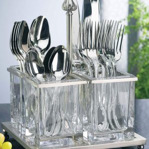 METAL AND GLASS FLATWARE CADDY
