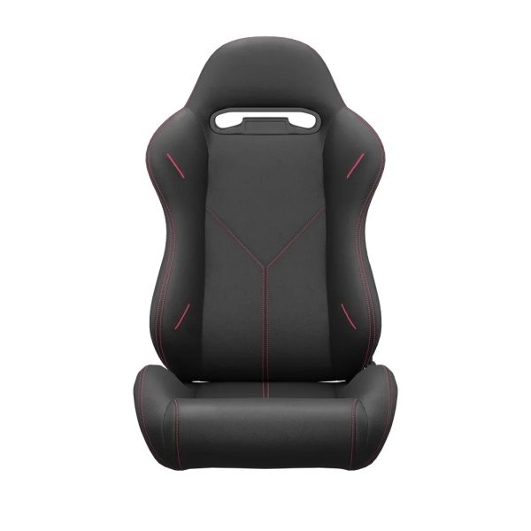 2PC Universal Bucket Racing Seats Red Stitch Red PVC Leather Reclinable Carbon Look Leather Back With Adjustor Slider (Not Including Seat Bracket ) - Image 5