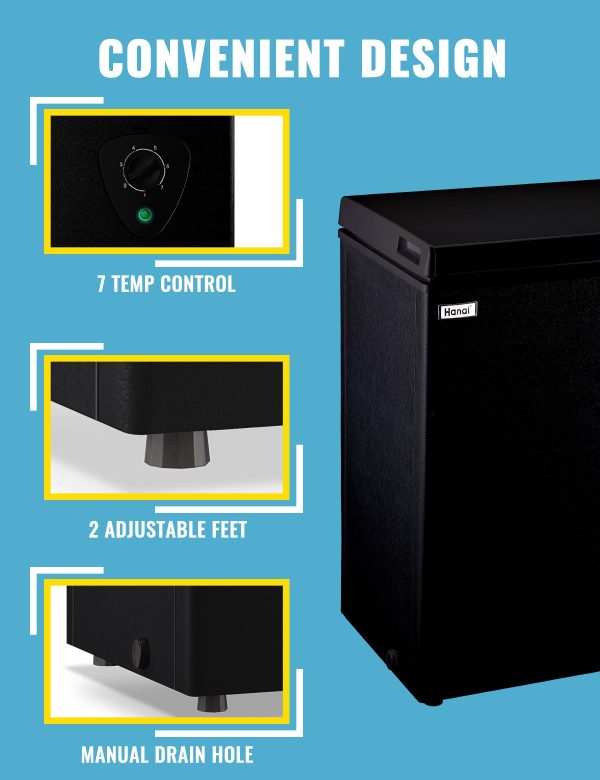 Chest Freezer 3.5 CU.FT WANAI Deep Freezers Compact Mini Freezer 7 Temperature Control Low noise with Removable Basket for Dorm Apartment Home Kitchen - Image 4