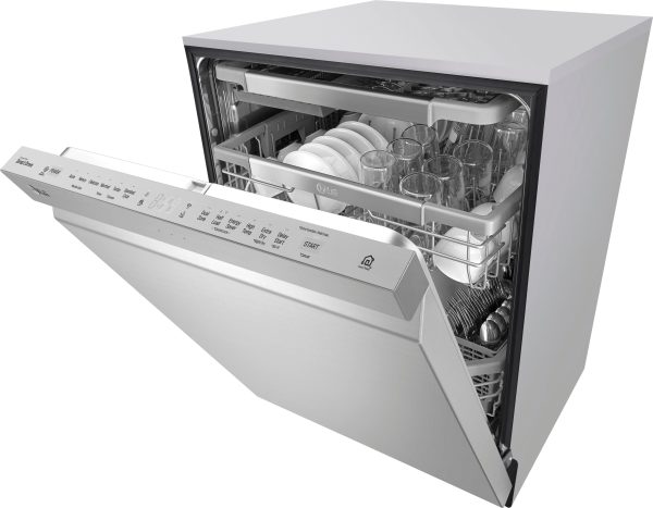 LG - 24" Top Control Smart Wi-Fi Enabled Dishwasher with QuadWash and Stainless Steel Tub - Stainless steel - Image 2