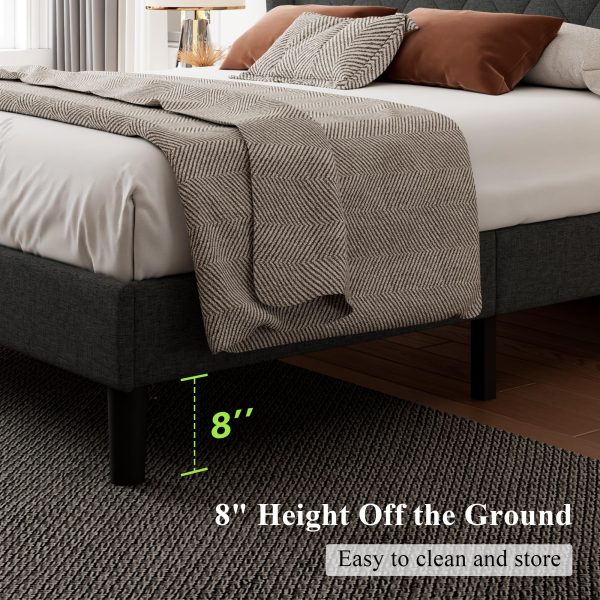 Feonase Full Size Bed Frame with Upholstered Wingback Headboard, Platform Bed and Heavy Duty Wooden Slats Support, Easy Assembly, Noise-Free, No Box Spring Needed, Dark Gray - Image 5