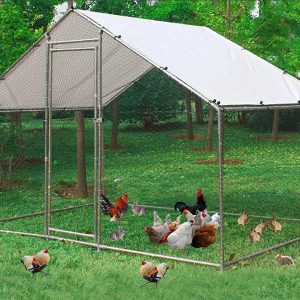 Large Chicken Coop Metal Chicken Runs for Yard, 10' Walk in Chicken Coop Cage Chicken Pen Poultry Cage with Waterproof & Anti-UV Cover Heavy Duty Rabbit Hutch Duck Cage for Outdoor, Backyard and Farm