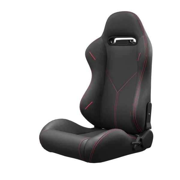 2PC Universal Bucket Racing Seats Red Stitch Red PVC Leather Reclinable Carbon Look Leather Back With Adjustor Slider (Not Including Seat Bracket ) - Image 8