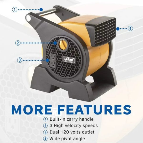 Lasko Pro Performance High-Velocity Utility Fan With Integrated Power Outlets - Image 3