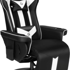 King Throne Ergonomic Gaming Chair, High Back Video Racing Chair, Swivel Recliner Chair with Footrest, Adjustable Backrest, Headrest, Lumbar Support, Cupholders, Black White