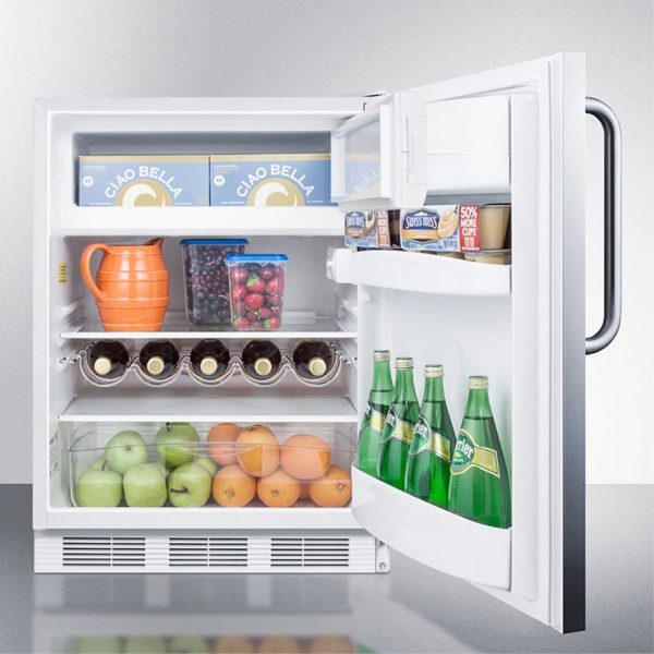 ADA compliant built-in undercounter refrigerator-freezer for residential use, cycle defrost w/deluxe interior, SS door, TB handle, and white cabinet - Image 4