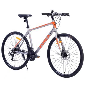 28 inch Hybrid Bike Men, Road Bike with Shimano 21 Speed, 700C Wheels, Comfort Adult Bicycle with Dual Disc Brake, 21'' Lightweight Aluminium Frame, Suggested Rider 5'6" to 6'2" Tall- Silver+Orange