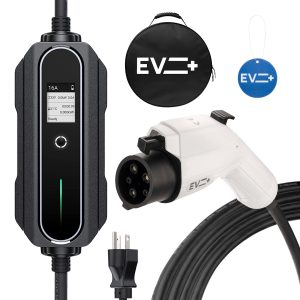 EV+ 16A EV Charging Station, Portable Electric Vehicle Charger, Level 2 EV Home Charging Station, 25-ft Cord SAE J1772 EV Charging Cable with NEMA 6-20, Travel Case, EVSE Level 2 Charging Station