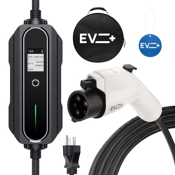 EV+ 16A EV Charging Station, Portable Electric Vehicle Charger, Level 2 EV Home Charging Station, 25-ft Cord SAE J1772 EV Charging Cable with NEMA 6-20, Travel Case, EVSE Level 2 Charging Station