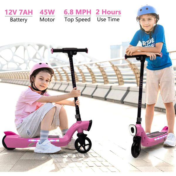 iRerts Kids Electric Scooter for 6-14 Year Old, Portable Kids Scooter for Boys Girls, 12V 45W Kids Electric Scooter with Front Big Light, Rear Brake, Colorful Deck Light, Pink - Image 3