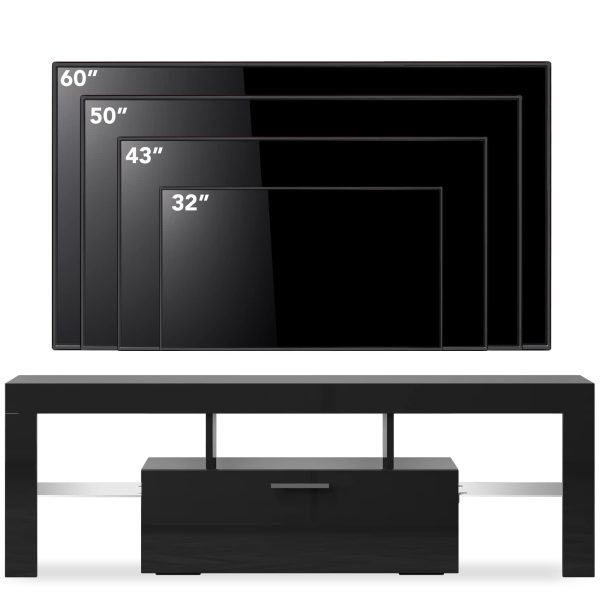 Entrintou Modern LED TV Stand for 32/40/50/55 inch TV, High Glossy Entertainment Center with LED Lights, Gaming Television Stands with Large Storage, Black Wood TV Console for Living Room, Bedroom - Image 5