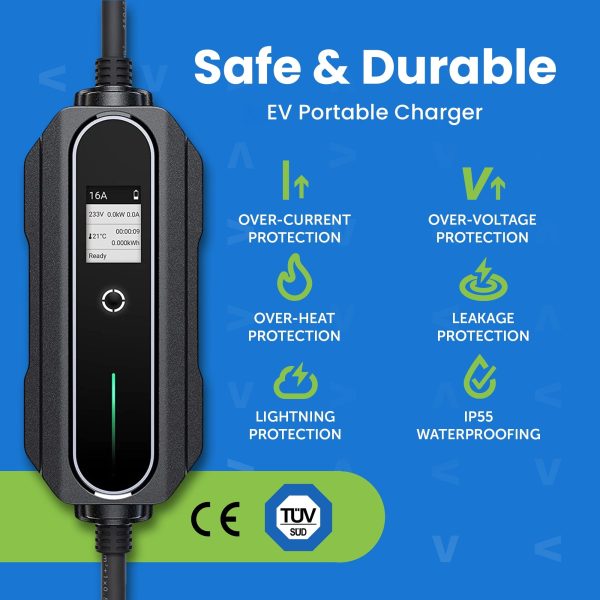 EV+ 16A EV Charging Station, Portable Electric Vehicle Charger, Level 2 EV Home Charging Station, 25-ft Cord SAE J1772 EV Charging Cable with NEMA 6-20, Travel Case, EVSE Level 2 Charging Station - Image 7
