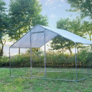 Phonjoroo Large Walk-in Metal Chicken Coop Poultry Cage Hen House Chicken House for Farm Up to 12 Chickens 10’ L x 6.6’ W x 6.6’ H w/Chicken Run Cover for Farm Home use (79.2'' H x 79.2'' W x 120'' D)