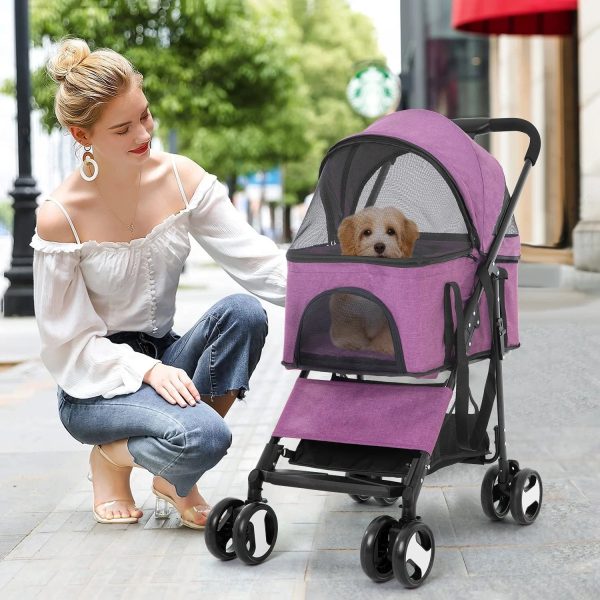 NiamVelo Pet Stroller 3-in-1 Detachable Dog Stroller with 4 Wheels Foldable Dog Travel Cart Cat Walker for Doggy Rabbit, Purple - Image 8