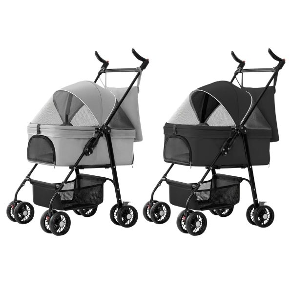 iMounTEK Pet Stroller with 4 Wheels, Outdoor Foldable Dog Cage Stroller with Removable Liner Storage Basket for Dog Cat, Gray - Image 14