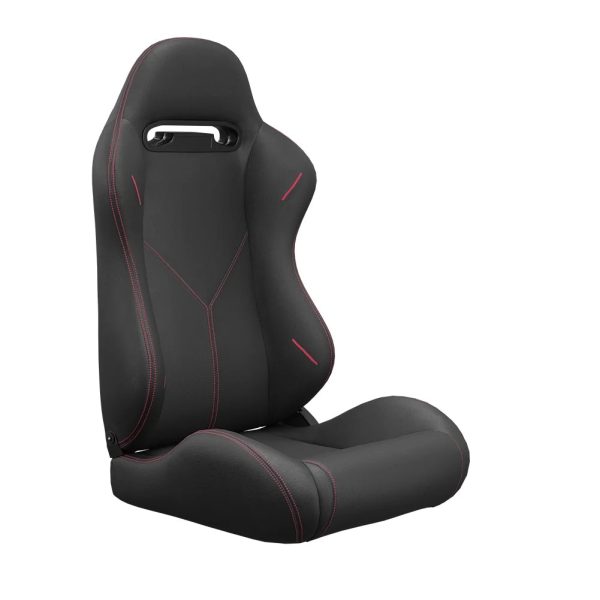 2PC Universal Bucket Racing Seats Red Stitch Red PVC Leather Reclinable Carbon Look Leather Back With Adjustor Slider (Not Including Seat Bracket ) - Image 7