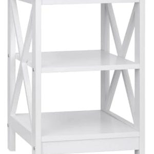 ASDRFYU 3-Tier End/Side/Sofa/Table with Shelves Wooden X-Design Nightstand for Small Space Living Room Bedroom Office Bathroom White