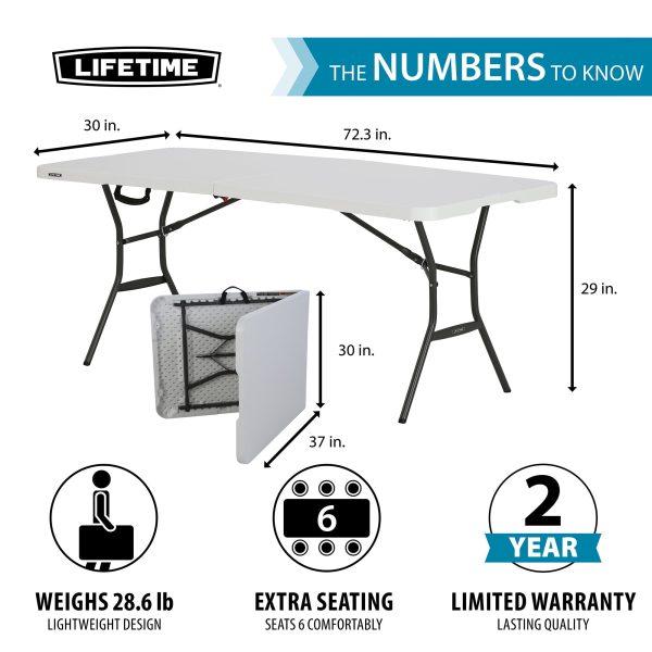 Lifetime 6 ft. Rectangle Commercial Fold-In-Half Table - White - Image 2