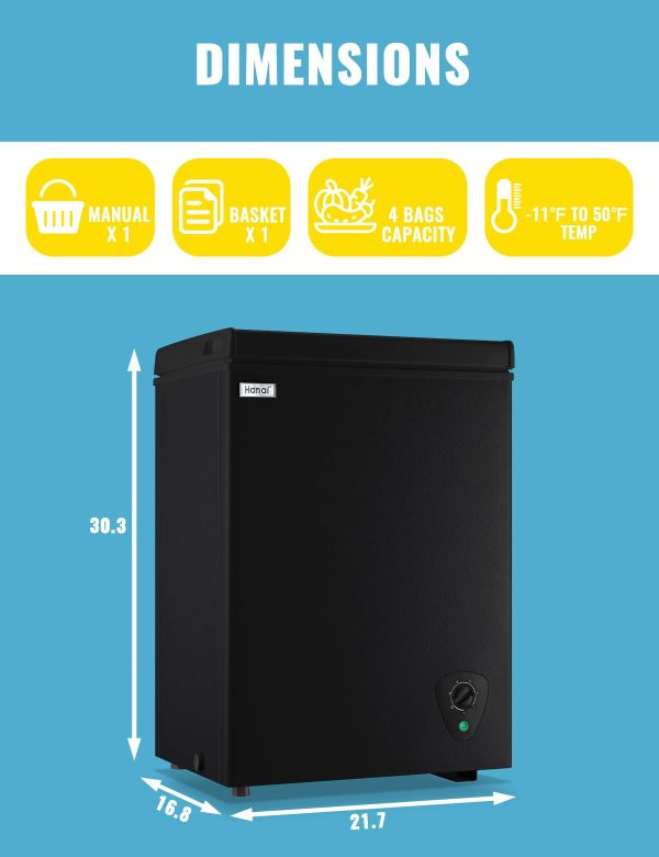 Chest Freezer 3.5 CU.FT WANAI Deep Freezers Compact Mini Freezer 7 Temperature Control Low noise with Removable Basket for Dorm Apartment Home Kitchen - Image 7