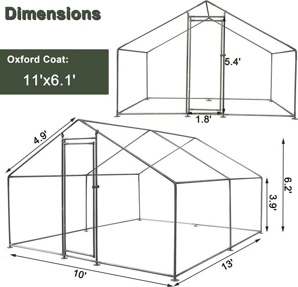 Large Chicken Coop Metal Chicken Runs for Yard, 10' Walk in Chicken Coop Cage Chicken Pen Poultry Cage with Waterproof & Anti-UV Cover Heavy Duty Rabbit Hutch Duck Cage for Outdoor, Backyard and Farm - Image 11
