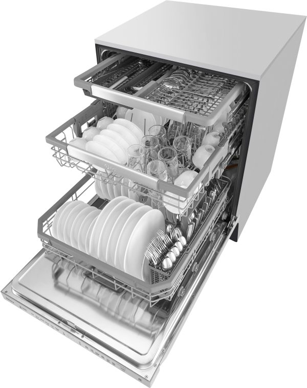 LG - 24" Top Control Smart Wi-Fi Enabled Dishwasher with QuadWash and Stainless Steel Tub - Stainless steel - Image 4