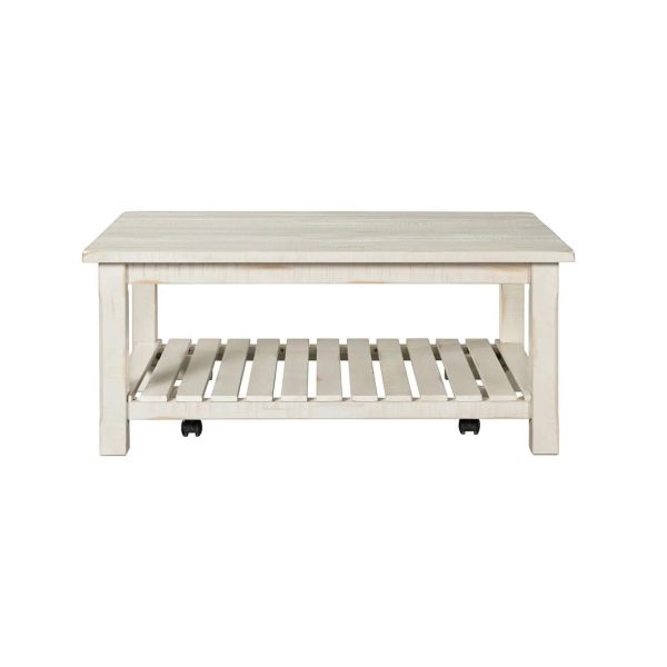 Bowery Hill Barn Door Solid Wood Coffee Table Antique White - Image 3