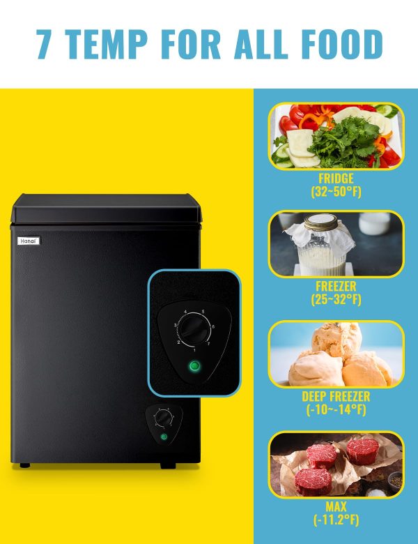Chest Freezer 3.5 CU.FT WANAI Deep Freezers Compact Mini Freezer 7 Temperature Control Low noise with Removable Basket for Dorm Apartment Home Kitchen - Image 6