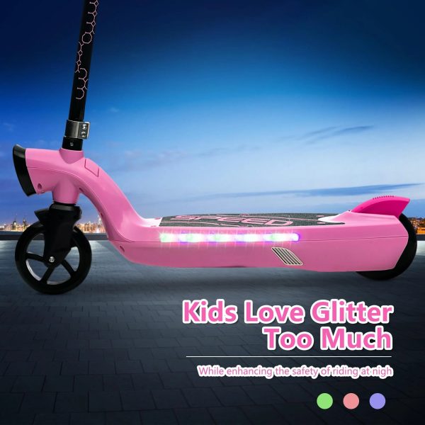 iRerts Kids Electric Scooter for 6-14 Year Old, Portable Kids Scooter for Boys Girls, 12V 45W Kids Electric Scooter with Front Big Light, Rear Brake, Colorful Deck Light, Pink - Image 7