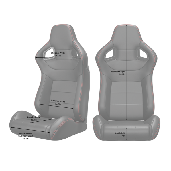 2PC Universal Bucket Racing Seats Red Stitch Red PVC Leather Reclinable Carbon Look Leather Back With Adjustor Slider(Not Including Seat Bracket ) 1 box of 2 pieces - Image 6