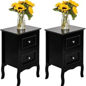 NTTBOBOEC Night Table Modern Wood Night Stand End Table Wooden Bed Side Tables with 2 Drawers Large Space Brown Size 15.74"(W) x 11.81"(D) x 23.66"(H)