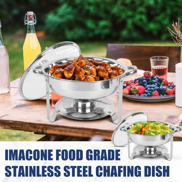IMACONE 5QT Chafing Dish Buffet Set 2-Pack with Glass Lid, Stainless Steel Round Chafer Set for Catering - Image 6