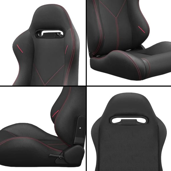 2PC Universal Bucket Racing Seats Red Stitch Red PVC Leather Reclinable Carbon Look Leather Back With Adjustor Slider (Not Including Seat Bracket ) - Image 9