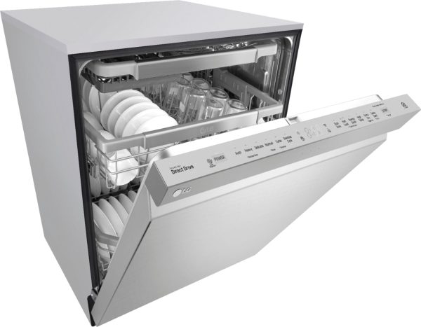LG - 24" Top Control Smart Wi-Fi Enabled Dishwasher with QuadWash and Stainless Steel Tub - Stainless steel