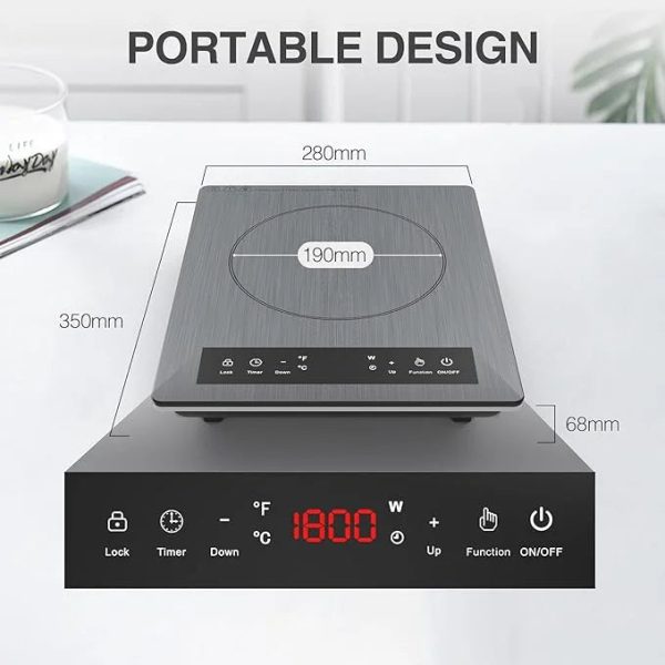 Portable Induction Cooktop,Hot Plate Electric Countertop Single Burner 1800W, Sensor Touch Stove with Digital Led Display, Timer and Child Safety Lock - Image 3
