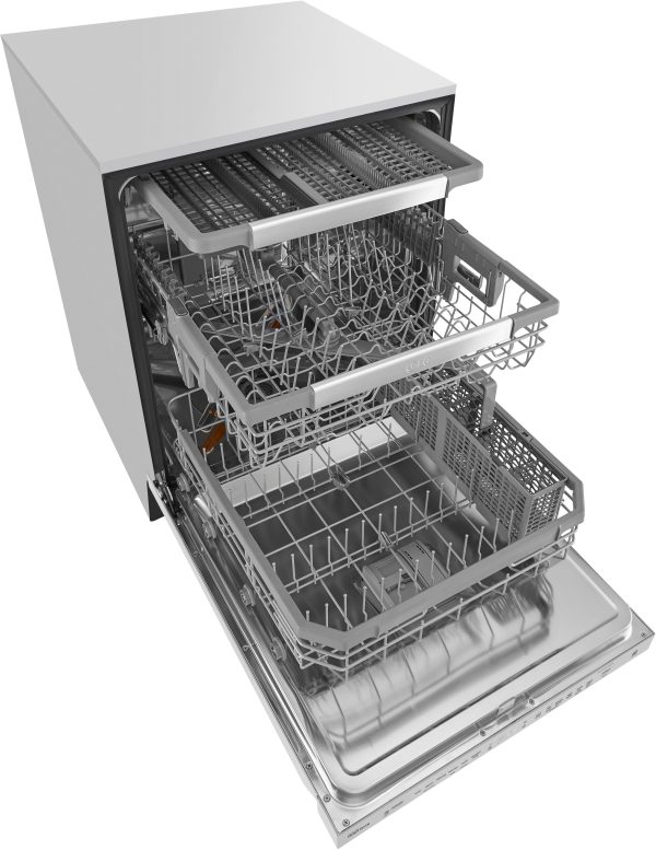 LG - 24" Top Control Smart Wi-Fi Enabled Dishwasher with QuadWash and Stainless Steel Tub - Stainless steel - Image 3