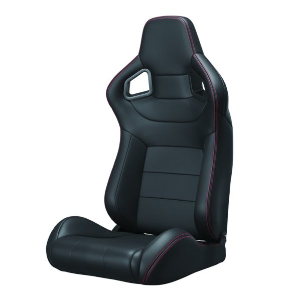 2PC Universal Bucket Racing Seats Red Stitch Red PVC Leather Reclinable Carbon Look Leather Back With Adjustor Slider(Not Including Seat Bracket ) 1 box of 2 pieces - Image 4