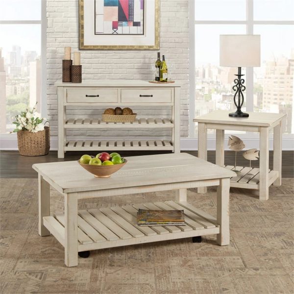 Bowery Hill Barn Door Solid Wood Coffee Table Antique White - Image 5