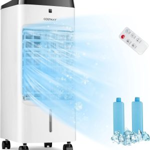 3-in-1 Evaporative Air Cooler, Quiet Personal Swamp Cooler with Remote Control, 70° Oscillation, 12H Timer, 4 Speeds, 2 Ice Boxes, Portable Air Cooler Fan for Room Bedroom Home Office