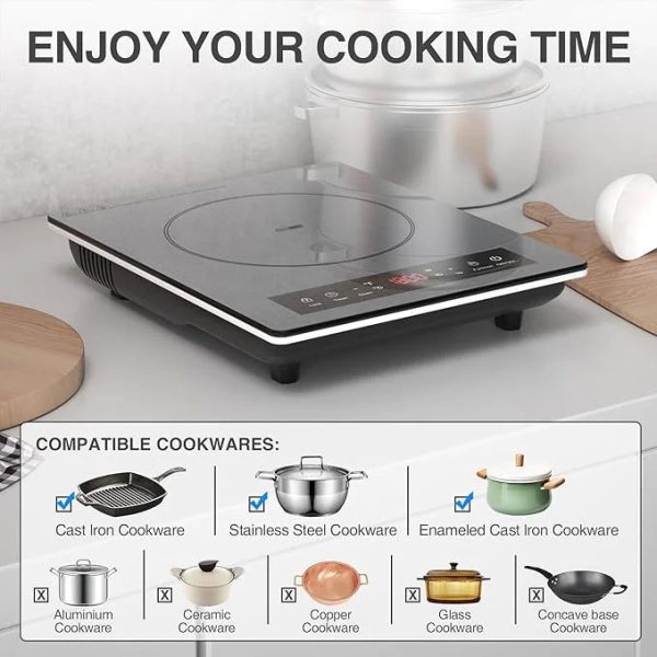 Portable Induction Cooktop,Hot Plate Electric Countertop Single Burner 1800W, Sensor Touch Stove with Digital Led Display, Timer and Child Safety Lock - Image 6