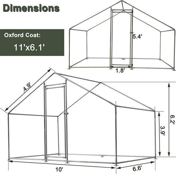 Large Chicken Coop Metal Chicken Runs for Yard, 10' Walk in Chicken Coop Cage Chicken Pen Poultry Cage with Waterproof & Anti-UV Cover Heavy Duty Rabbit Hutch Duck Cage for Outdoor, Backyard and Farm - Image 3